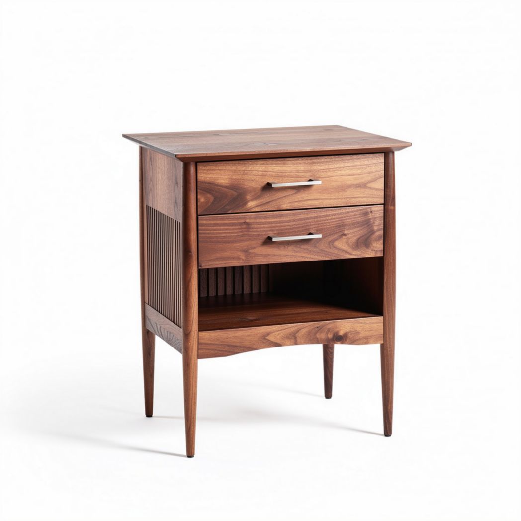 Walnut nightstand with two drawers and open shelf 60 x 45 x 70cm
