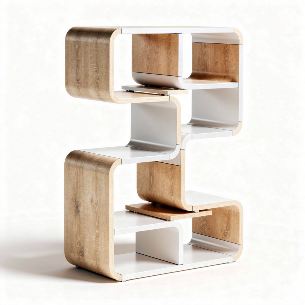 Wood and white bookshelf unit 70 x 40 x 120cm for modern home decor