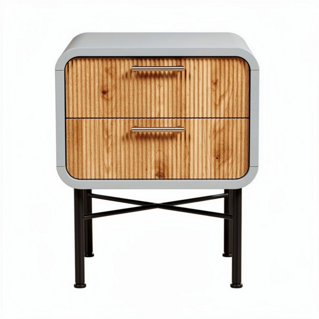 Wooden nightstand with modern design two drawers and metal legs 50 x 40 x 45cm