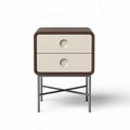 Two-drawer nightstand with metal legs in walnut and cream finish 45 x 40 x 55cm