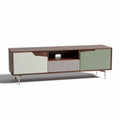 Modern wooden media console with two-tone finish and storage doors 60 x 16 x 20 inches