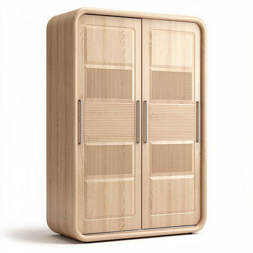 Wooden wardrobe with sliding doors and textured design 80 x 40 x 120cm
