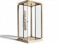 Curved glass shower enclosure with gold finish and integrated controls 90 x 90 x 200cm