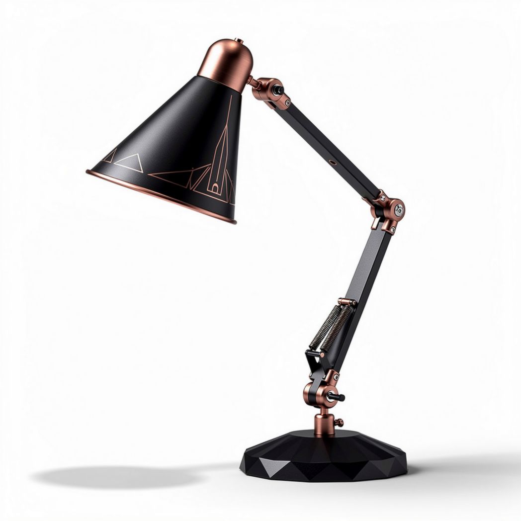 Articulating desk lamp with black and copper finish adjustable arm 30 x 20 x 50cm