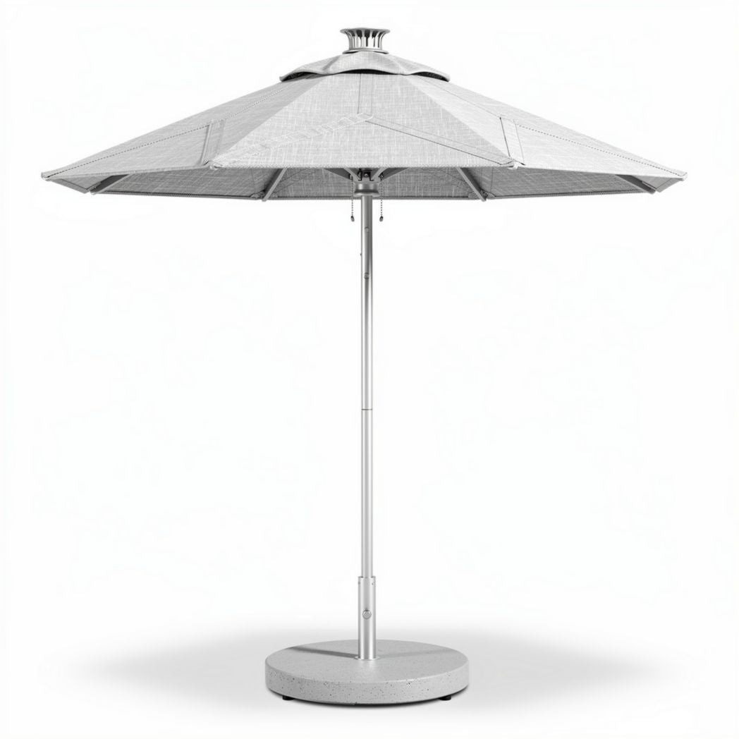 Aluminum patio umbrella with fabric canopy and 8 foot diameter for outdoor use