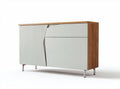 Modern storage cabinet with wood top and geometric design in gray 150 x 45 x 85cm