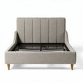 Upholstered platform bed frame with slatted base and tufted headboard in gray 200 x 160 x 120cm