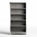 Gray wood bookshelves with five tiers and curved design measuring 80 x 30 x 150cm