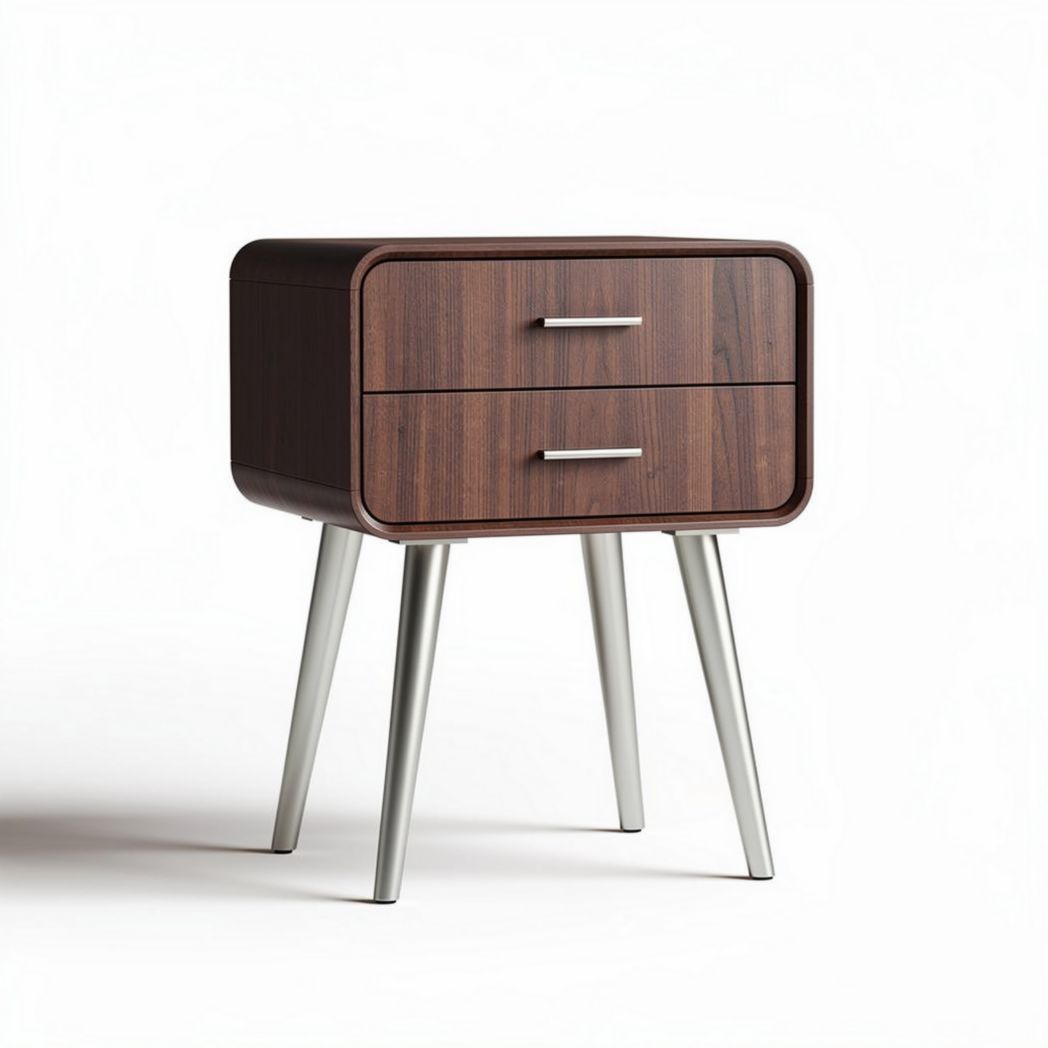 Wooden nightstand with two drawers and metal legs 40 x 50 x 40cm